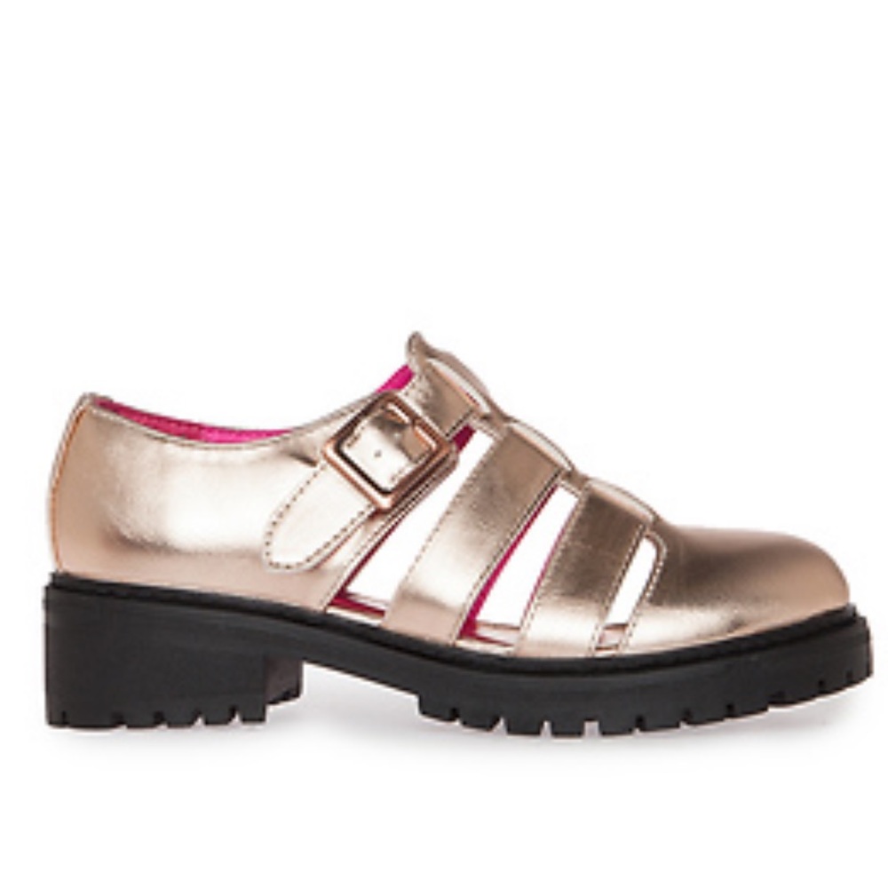 Metallic Rose Gold Mary Jane Lug Sole Oxfords - Picture 4 of 4